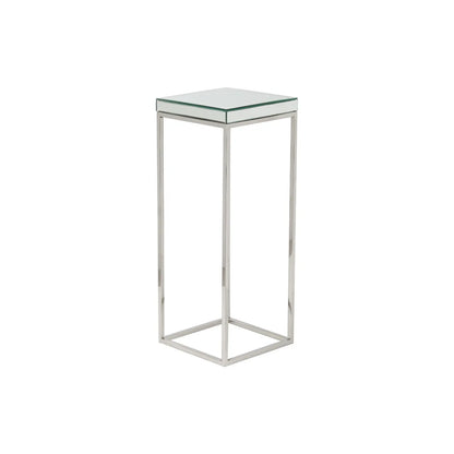 Tall mirrored glass and silver metal square side table with bevelled mirrored top – slim accent or sofa side table 77x30x30cm | Click Style