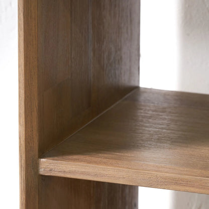 Tall Modern Scandi Black & Natural Acacia Wood Bookcase with 2 Drawers – 7-Niche Wooden Display Shelving Unit 180x100x35cm | Click Style