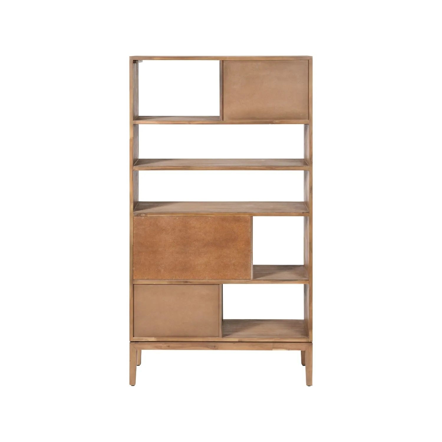 Tall Modern Scandi Black & Natural Acacia Wood Bookcase with 2 Drawers – 7-Niche Wooden Display Shelving Unit  Back 180x100x35cm | Click Style