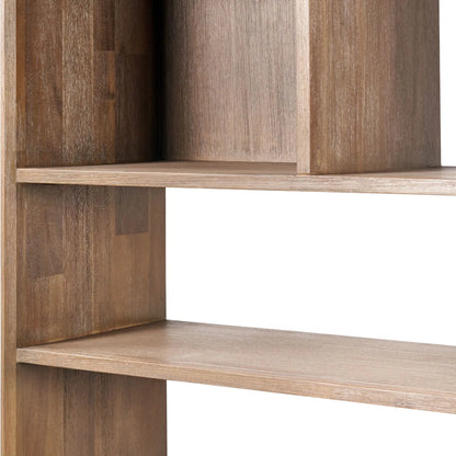 Tall Modern Scandi Black & Natural Acacia Wood Bookcase with 2 Drawers – 7-Niche Wooden Display Shelving Unit 180x100x35cm | Click Style