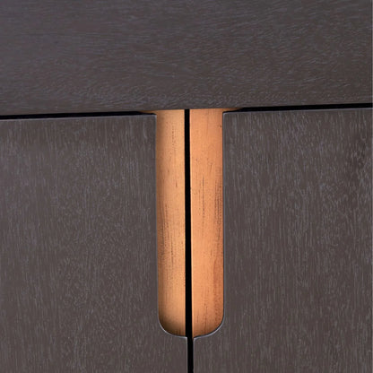 Tall Modern Scandi Black & Natural Acacia Wood Storage & Display Cabinet with 3 Doors & 2 Drawers – Niche Wooden Shelving Unit 140x110x40cm | Click Style