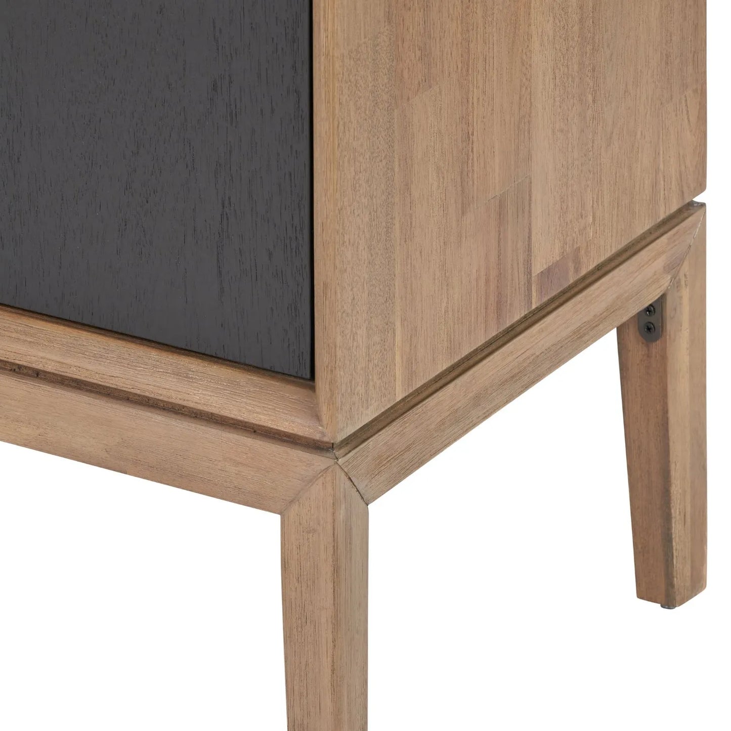 Tall Modern Scandi Black & Natural Acacia Wood Storage & Display Cabinet with 3 Doors & 2 Drawers – Niche Wooden Shelving Unit 140x110x40cm | Click Style