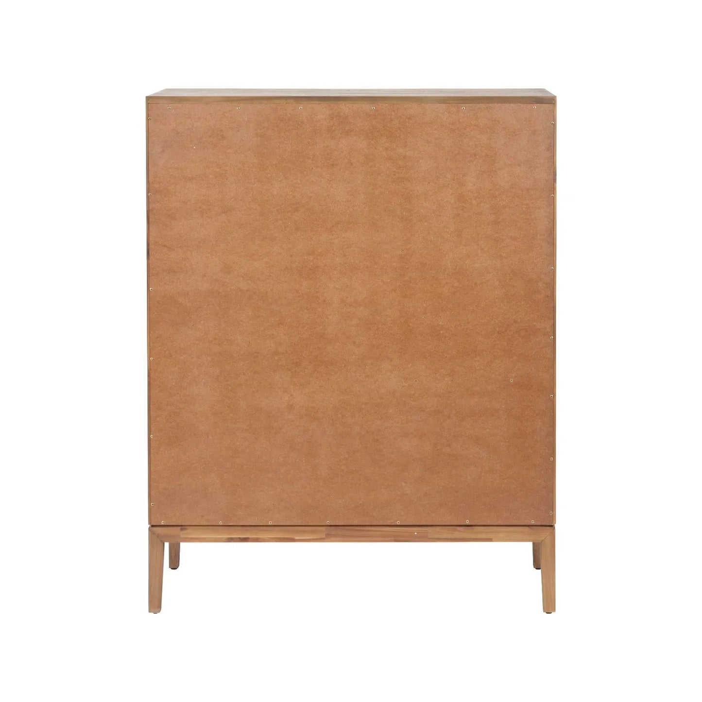 Tall Modern Scandi Black & Natural Acacia Wood Storage & Display Cabinet with 3 Doors & 2 Drawers – Niche Wooden Shelving Unit Back 140x110x40cm | Click Style