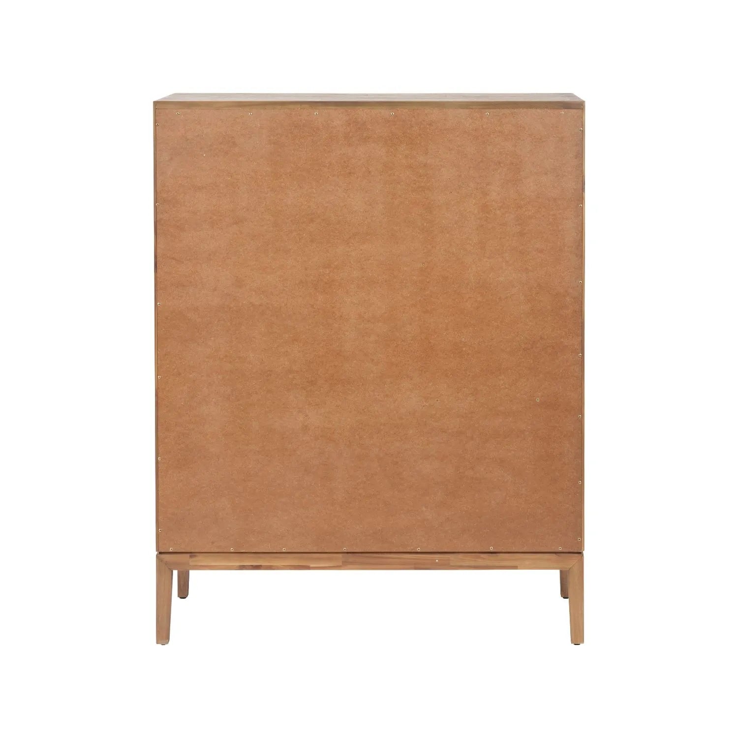 Tall Modern Scandi Black & Natural Acacia Wood Storage & Display Cabinet with 3 Doors & 2 Drawers – Niche Wooden Shelving Unit Back 140x110x40cm | Click Style