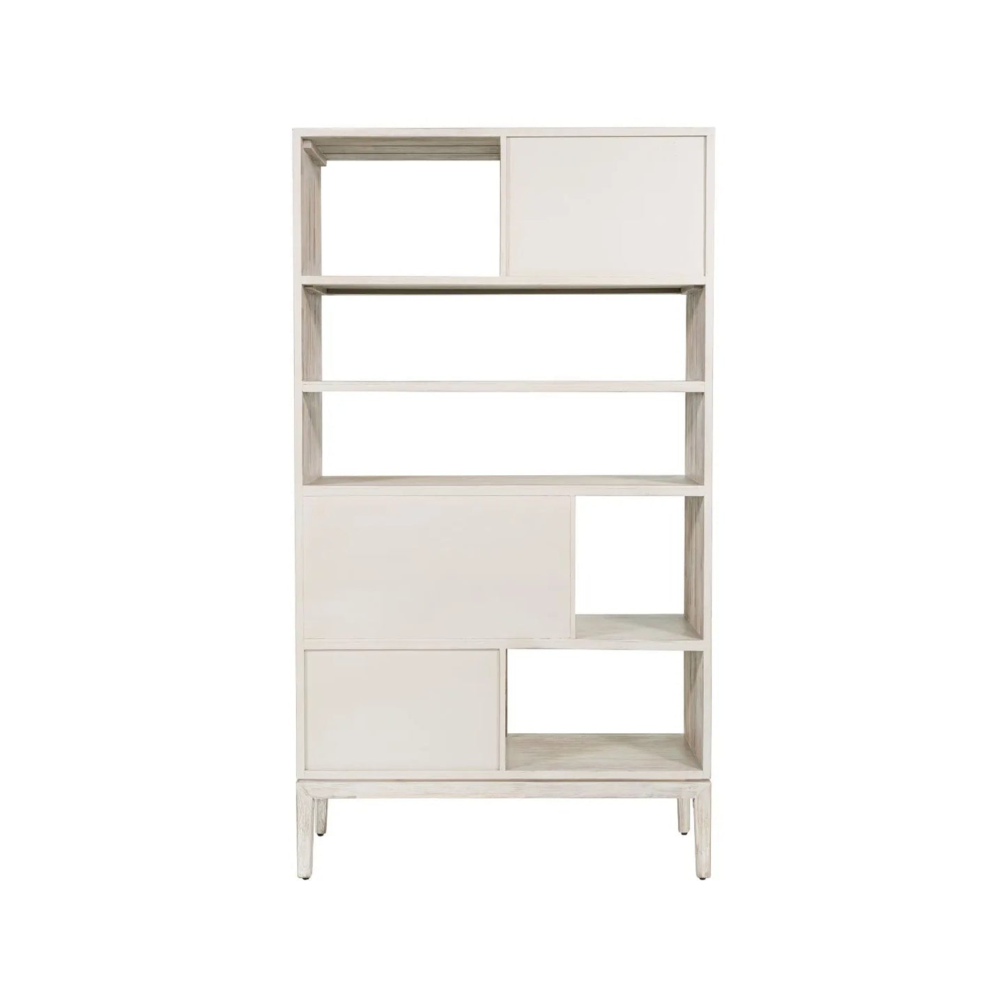 Tall Modern Scandi Whitewashed Acacia Wood Bookcase with 2 Drawers – 7-Niche Wooden Display Storage Bookshelf Unit for Living Rooms, Home Offices & Hallways Back 180x100x35cm | Click Style