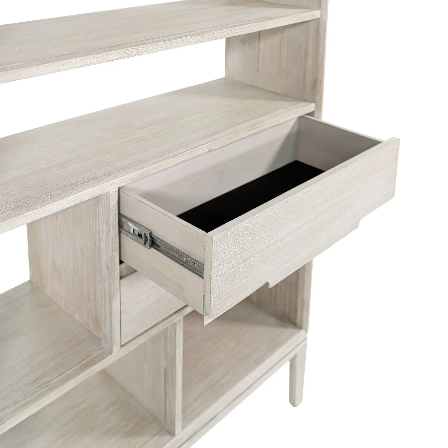 Tall Modern Scandi Whitewashed Acacia Wood Bookcase with 2 Drawers – 7-Niche Wooden Display Storage Bookshelf Unit for Living Rooms, Home Offices & Hallways 180x100x35cm | Click Style