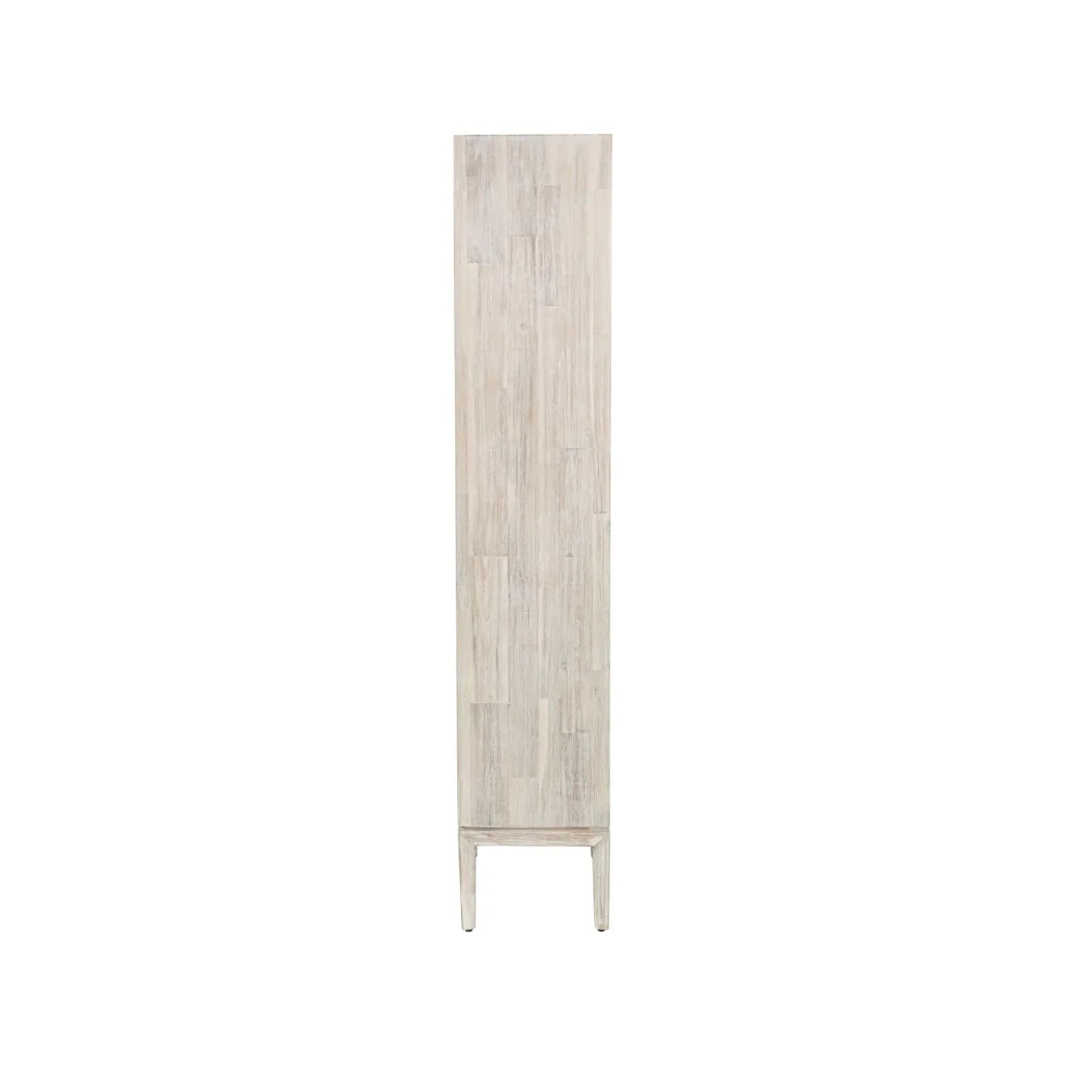 Tall Modern Scandi Whitewashed Acacia Wood Bookcase with 2 Drawers – 7-Niche Wooden Display Storage Bookshelf Unit for Living Rooms, Home Offices & Hallways Side 180x100x35cm | Click Style