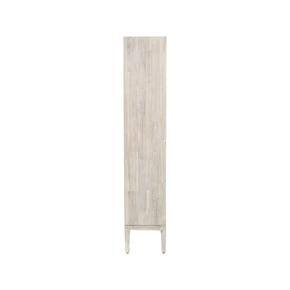 Tall Modern Scandi Whitewashed Acacia Wood Bookcase with 2 Drawers – 7-Niche Wooden Display Storage Bookshelf Unit for Living Rooms, Home Offices & Hallways Side 180x100x35cm | Click Style