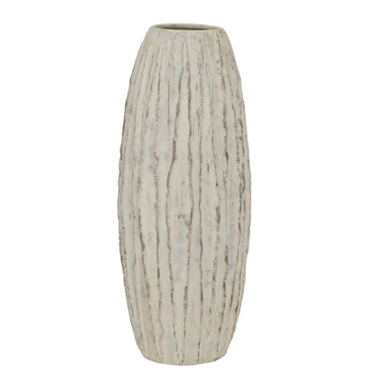 Tall Neutral Grey & White-Washed Textured Ceramic Vase with Carved Vertical Detailing – Large Floor-Standing Decorative Vase 70x27x27cm | Click Style