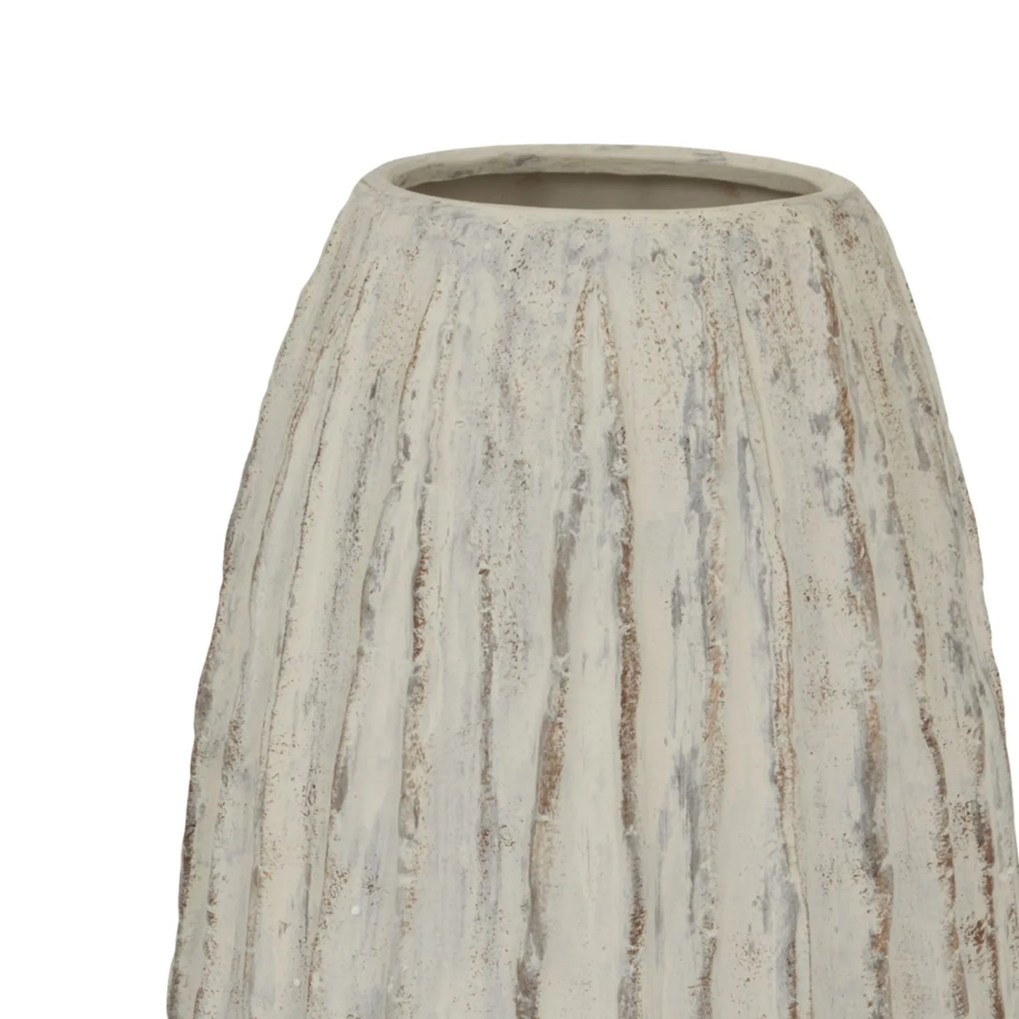 Tall Neutral Grey & White-Washed Textured Ceramic Vase with Carved Vertical Detailing – Large Floor-Standing Decorative Vase 70x27x27cm | Click Style