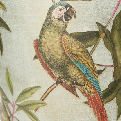 Jenny Worrall Tall Parrots Distressed Gold & Off-White Glass Table Lamp with Pistachio Green Linen Drum Shade | Click Style