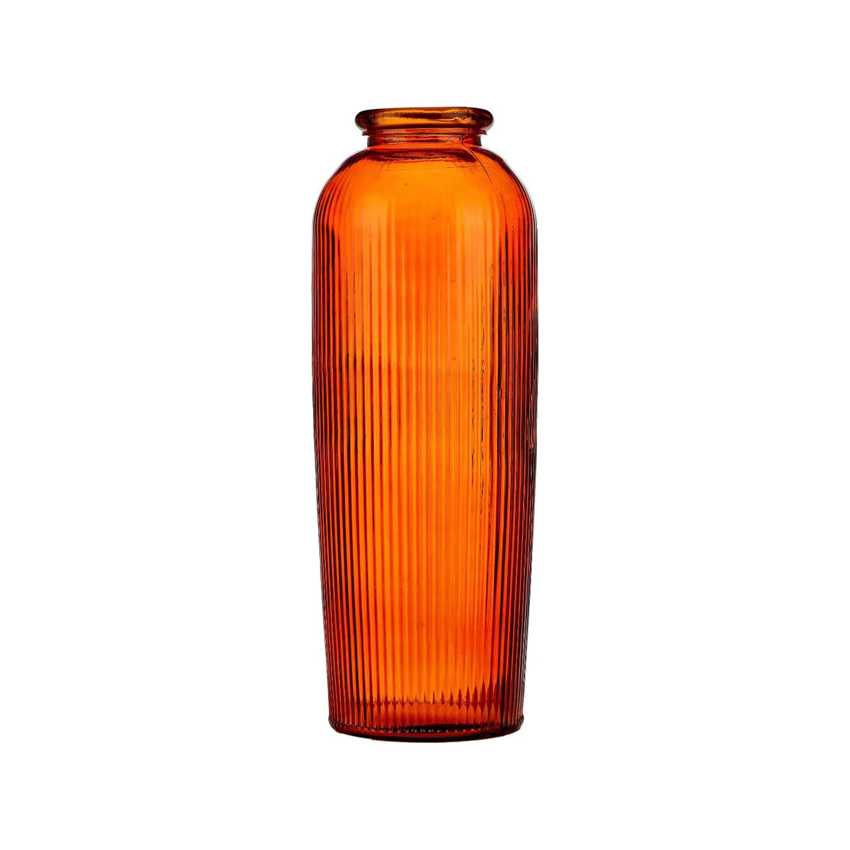 Tall Rich Orange Recycled Glass Ribbed Vase with Rolled Rim – Large Floor Standing Vase 72x26x26cm