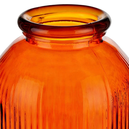 Tall Rich Orange Recycled Glass Ribbed Vase with Rolled Rim – Large Floor Standing Vase 72x26x26cm – Rolled Rim & Opening Detail | Click Style