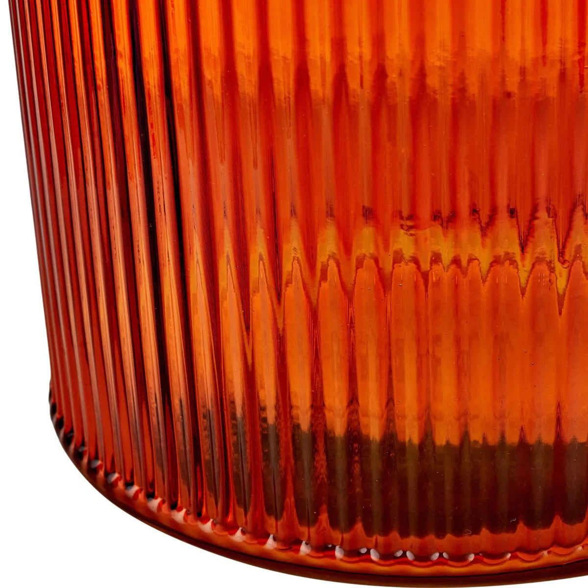 Tall Rich Orange Recycled Glass Ribbed Vase with Rolled Rim – Large Floor Standing Vase 72x26x26cm – Ribbed Recycled Glass Base Detail | Click Style