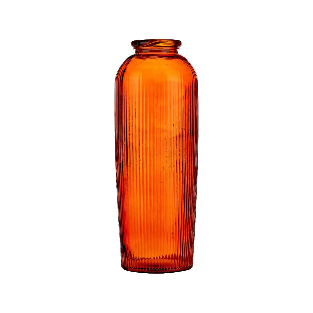Tall Rich Orange Recycled Glass Ribbed Vase with Rolled Rim – Large Floor Standing Vase 72x26x26cm – Full Front View | Click Style