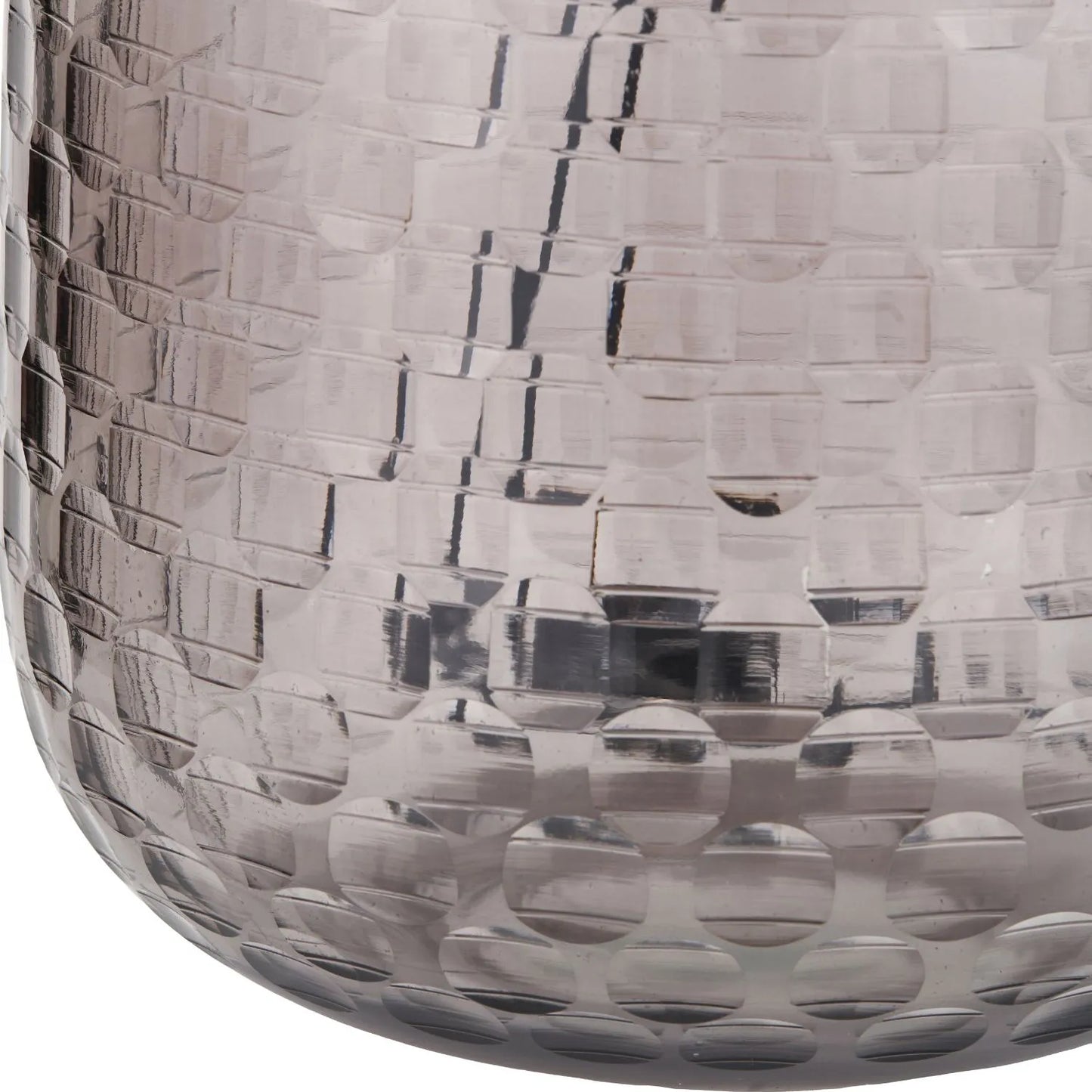 Tall Rotund Smoked Grey Hand-Cut Glass Table Lamp Base with Antique Brass Fitting – Textured Circular Pattern Design 40x23x23cm | Click Style