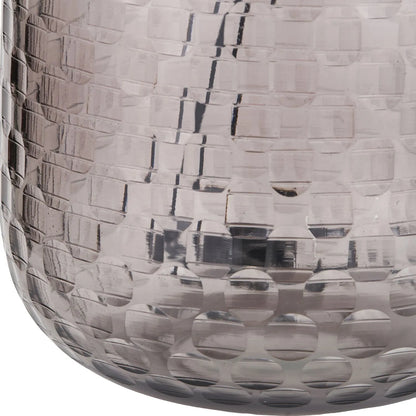 Tall Rotund Smoked Grey Hand-Cut Glass Table Lamp Base with Antique Brass Fitting – Textured Circular Pattern Design 40x23x23cm | Click Style