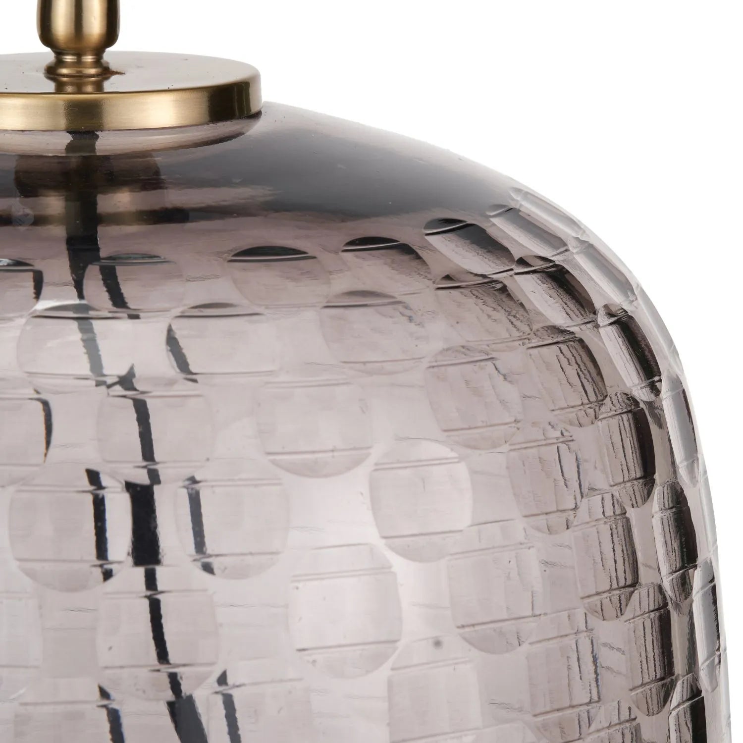 Tall Rotund Smoked Grey Hand-Cut Glass Table Lamp Base with Antique Brass Fitting – Textured Circular Pattern Design 40x23x23cm | Click Style