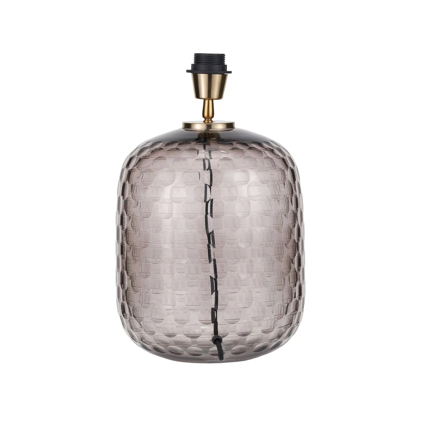 Tall Rotund Smoked Grey Hand-Cut Glass Table Lamp Base with Antique Brass Fitting – Textured Circular Pattern Design 40x23x23cm | Click Style