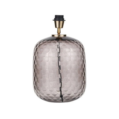 Tall Rotund Smoked Grey Hand-Cut Glass Table Lamp Base with Antique Brass Fitting – Textured Circular Pattern Design 40x23x23cm | Click Style