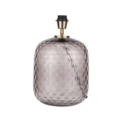 Tall Rotund Smoked Grey Hand-Cut Glass Table Lamp Base with Antique Brass Fitting – Textured Circular Pattern Design 40x23x23cm | Click Style