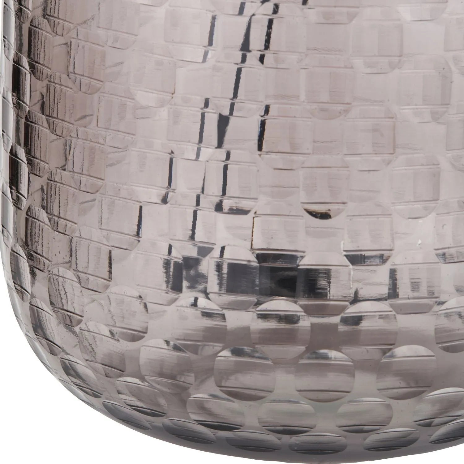 Tall Rotund Smoked Grey Hand-Cut Glass Table Lamp with 35cm Black Cotton Drum Shade & Antique Brass Fitting – Textured Circular Pattern Design 56x35x35cm | Click Style