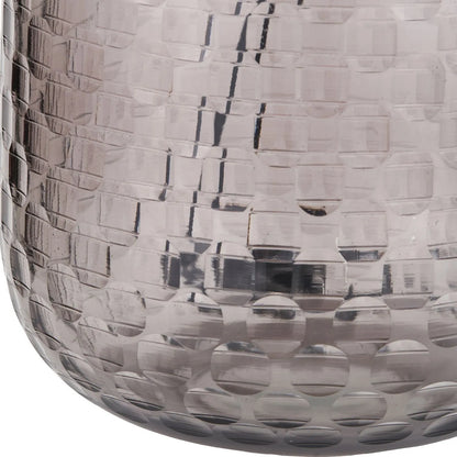 Tall Rotund Smoked Grey Hand-Cut Glass Table Lamp with 35cm Black Cotton Drum Shade & Antique Brass Fitting – Textured Circular Pattern Design 56x35x35cm | Click Style