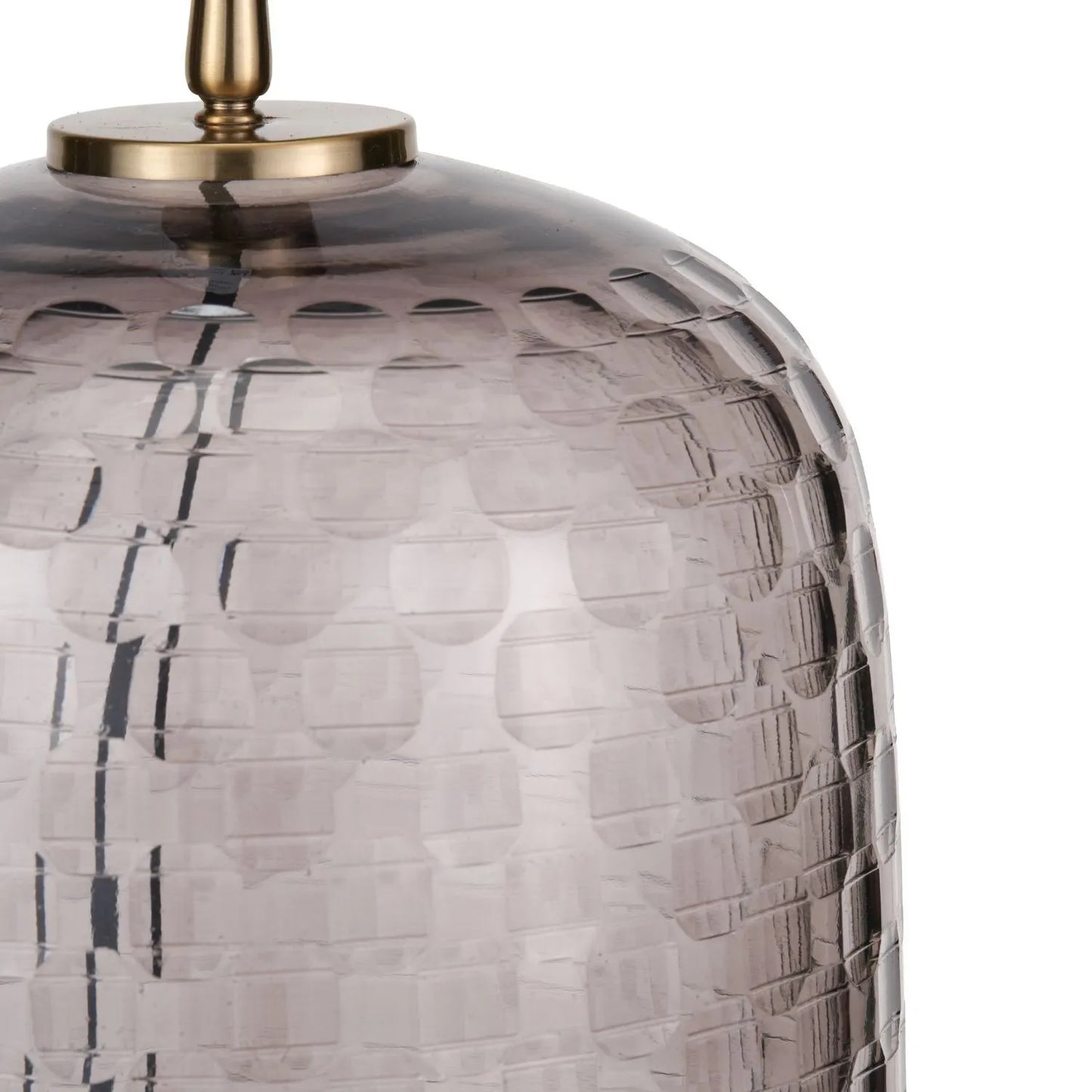 Tall Rotund Smoked Grey Hand-Cut Glass Table Lamp with 35cm Black Cotton Drum Shade & Antique Brass Fitting – Textured Circular Pattern Design 56x35x35cm | Click Style