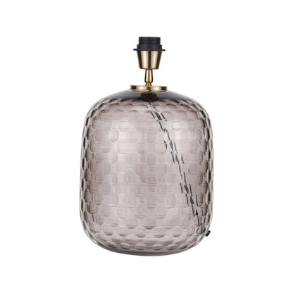 Tall Rotund Smoked Grey Hand-Cut Glass Table Lamp with 35cm Black Cotton Drum Shade & Antique Brass Fitting – Textured Circular Pattern Design 56x35x35cm | Click Style