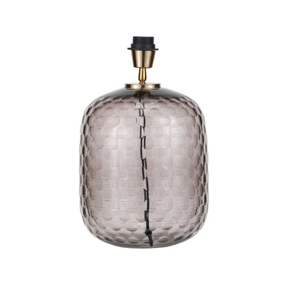 Tall Rotund Smoked Grey Hand-Cut Glass Table Lamp with 35cm Black Cotton Drum Shade & Antique Brass Fitting – Textured Circular Pattern Design 56x35x35cm | Click Style