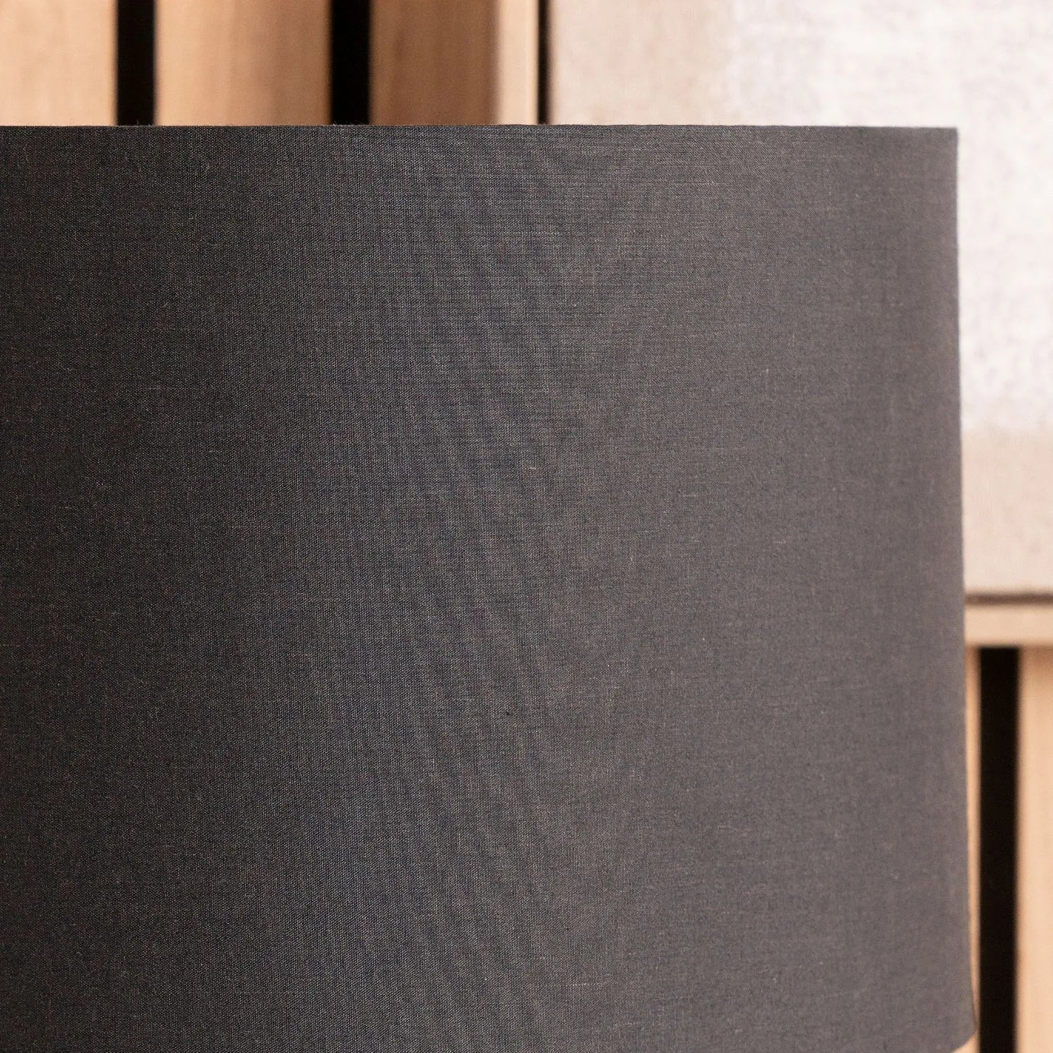 Tall Rotund Smoked Grey Hand-Cut Glass Table Lamp with 35cm Black Cotton Drum Shade & Antique Brass Fitting – Textured Circular Pattern Design 56x35x35cm | Click Style