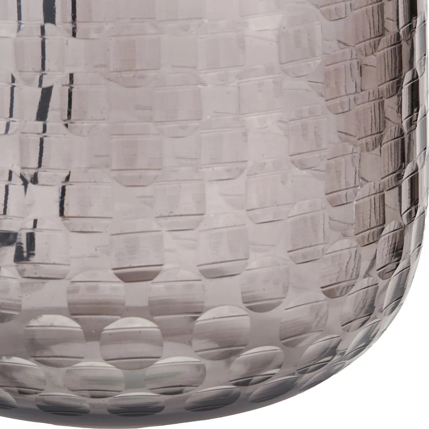 Tall Rotund Smoked Grey Hand-Cut Glass Table Lamp with 35cm Black Slubbed Silk Gold-Lined Drum Shade & Antique Brass Fitting – Textured Circular Pattern Design 56x35x35cm | Click Style