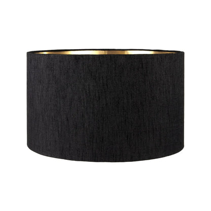 Tall Rotund Smoked Grey Hand-Cut Glass Table Lamp with 35cm Black Slubbed Silk Gold-Lined Drum Shade & Antique Brass Fitting – Textured Circular Pattern Design 56x35x35cm | Click Style