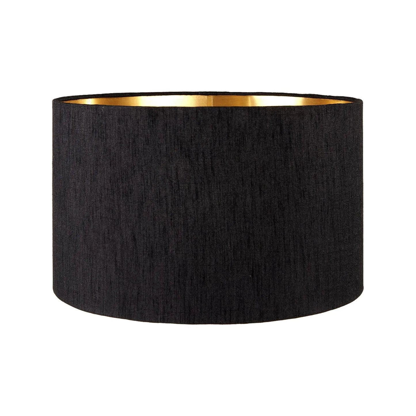Tall Rotund Smoked Grey Hand-Cut Glass Table Lamp with 35cm Black Slubbed Silk Gold-Lined Drum Shade & Antique Brass Fitting – Textured Circular Pattern Design 56x35x35cm | Click Style