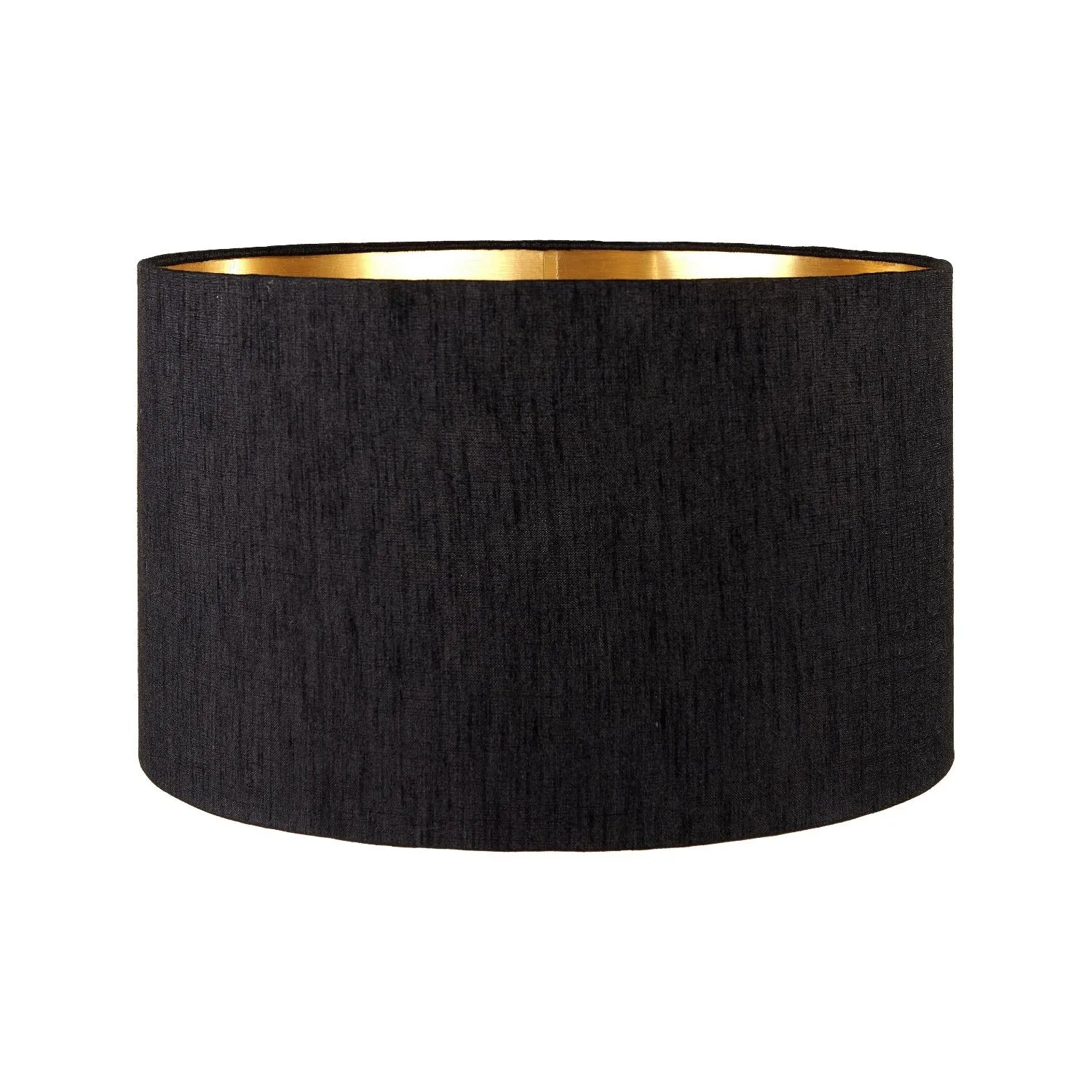 Tall Rotund Smoked Grey Hand-Cut Glass Table Lamp with 35cm Black Slubbed Silk Gold-Lined Drum Shade & Antique Brass Fitting – Textured Circular Pattern Design 56x35x35cm | Click Style