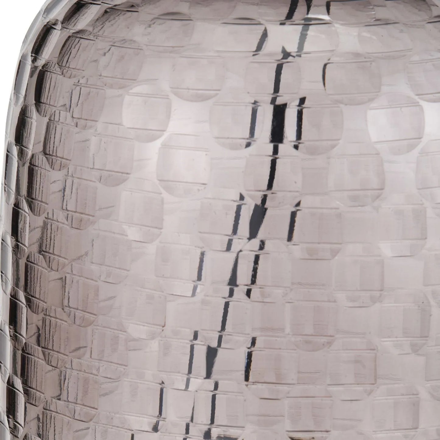 Tall Rotund Smoked Grey Hand-Cut Glass Table Lamp with 35cm Black Slubbed Silk Gold-Lined Drum Shade & Antique Brass Fitting – Textured Circular Pattern Design 56x35x35cm | Click Style