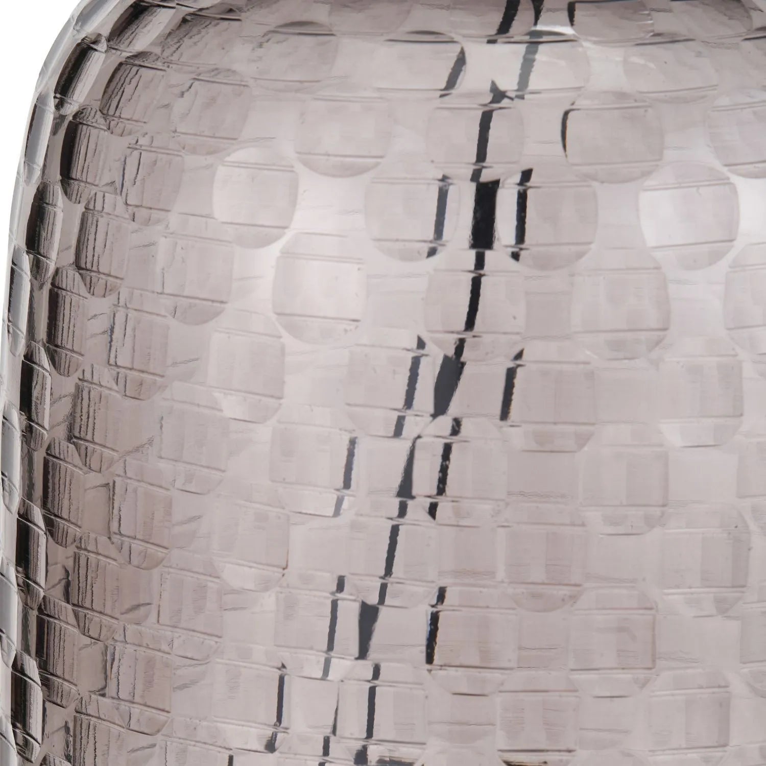 Tall Rotund Smoked Grey Hand-Cut Glass Table Lamp with 35cm Black Slubbed Silk Gold-Lined Drum Shade & Antique Brass Fitting – Textured Circular Pattern Design 56x35x35cm | Click Style