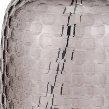 Tall Rotund Smoked Grey Hand-Cut Glass Table Lamp with 35cm Ivory Cotton Drum Shade & Antique Brass Fitting – Textured Circular Pattern Design 56x35x35cm | Click Style