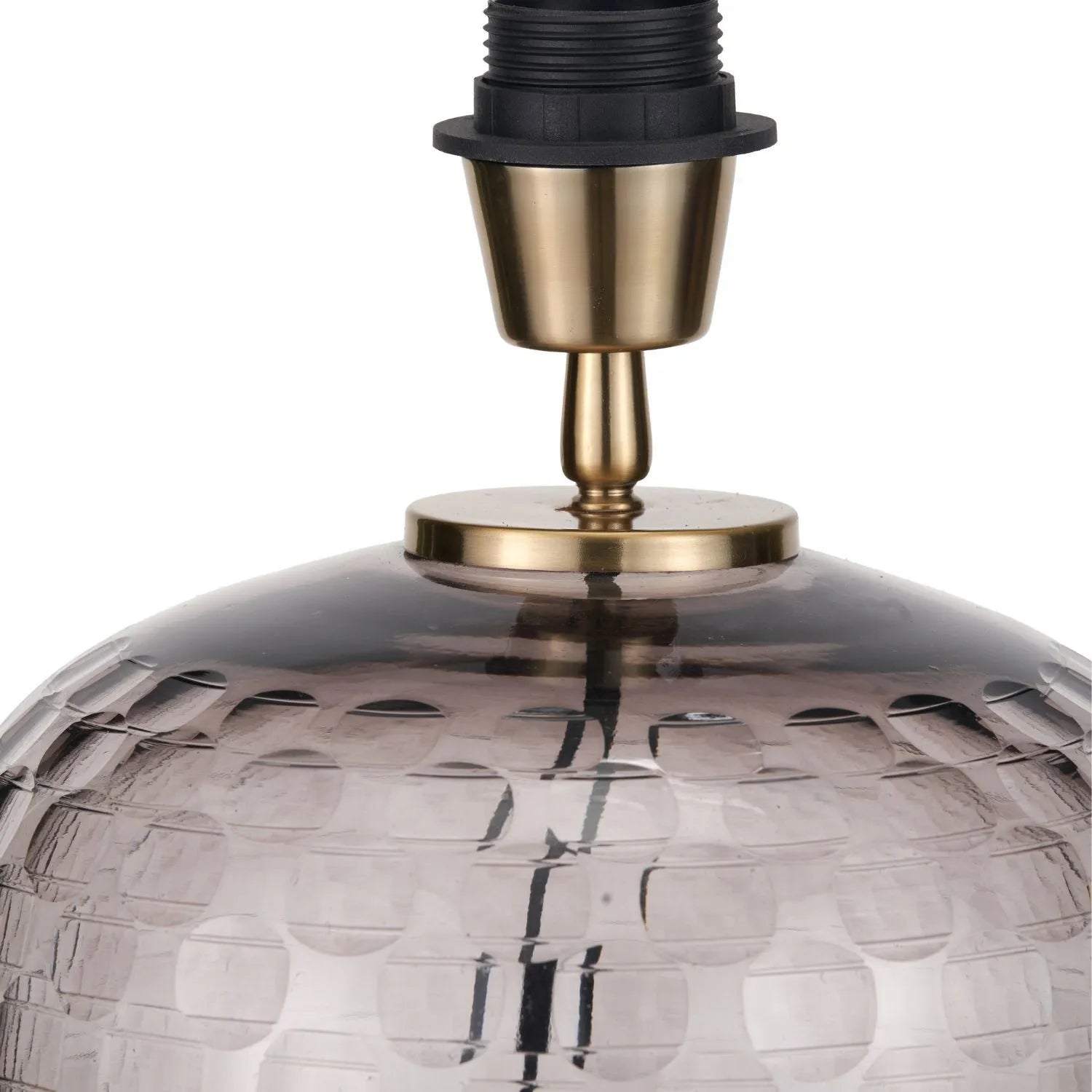 Tall Rotund Smoked Grey Hand-Cut Glass Table Lamp with 35cm Ivory Cotton Drum Shade & Antique Brass Fitting – Textured Circular Pattern Design 56x35x35cm | Click Style