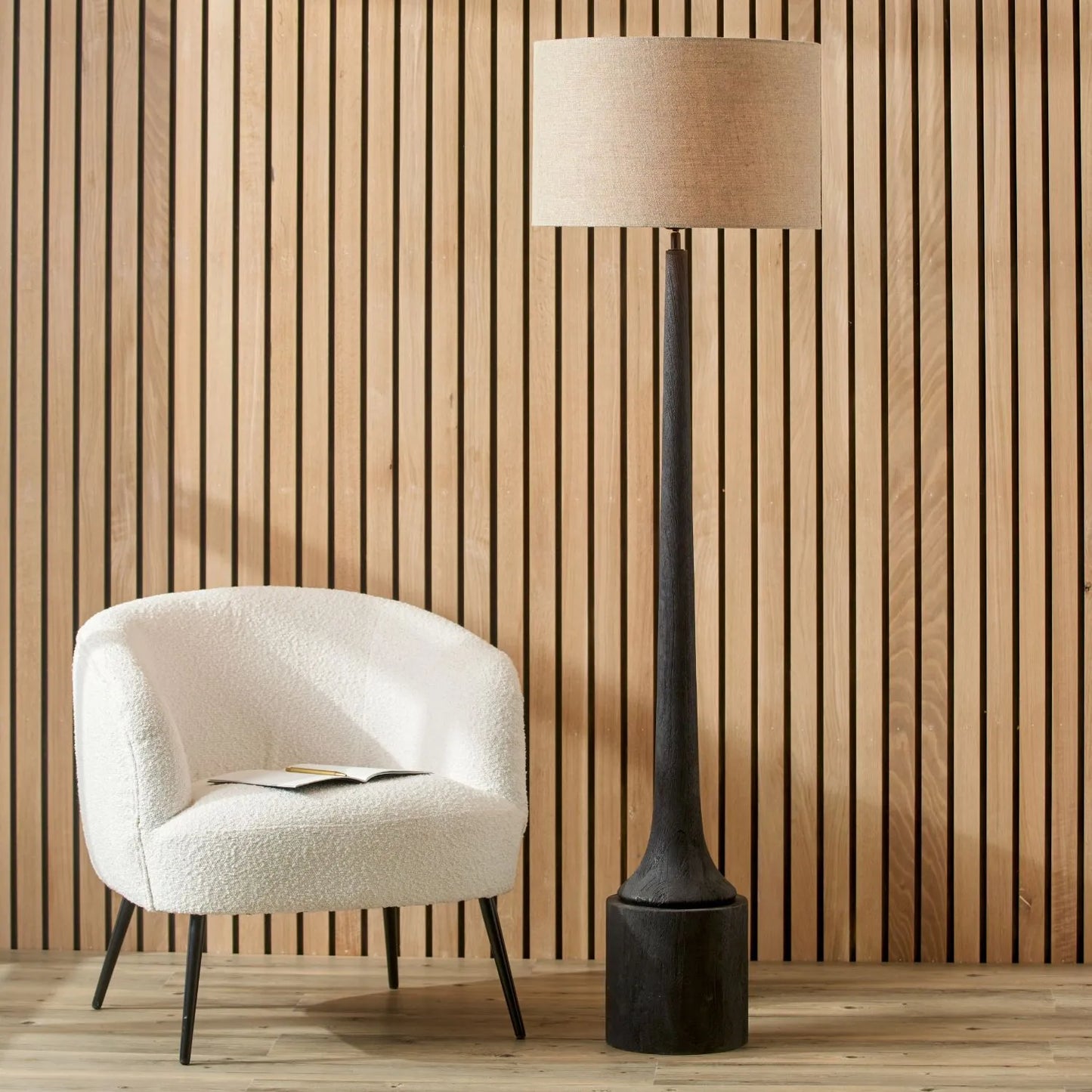 Tall Rustic Black Mango Wood Floor Lamp Base with Sculptural Long Tapered Neck – Hand-Carved Statement Wooden Light 134x22x22cm - Click Style