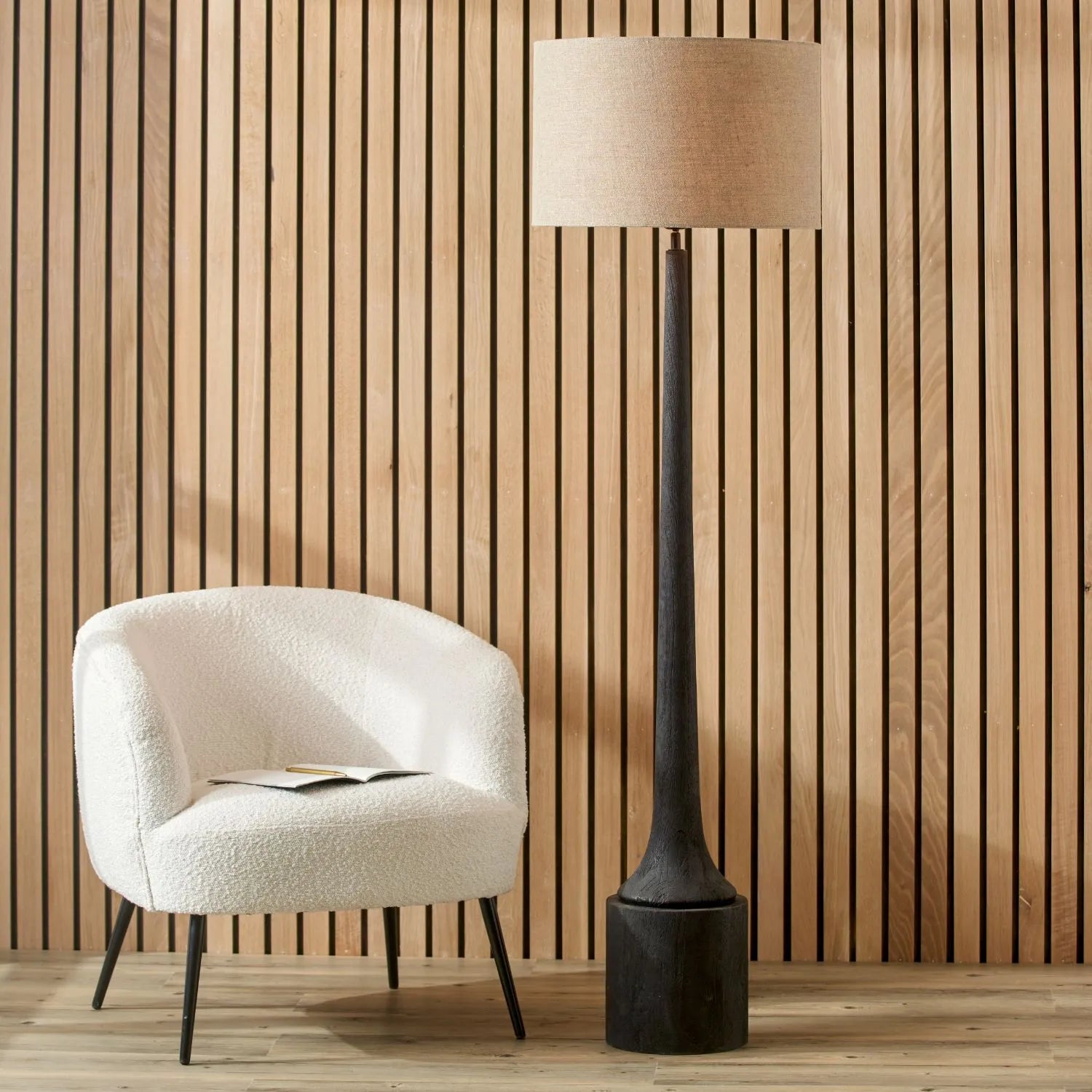Tall Rustic Black Mango Wood Floor Lamp Base with Sculptural Long Tapered Neck – Hand-Carved Statement Wooden Light 134x22x22cm - Click Style