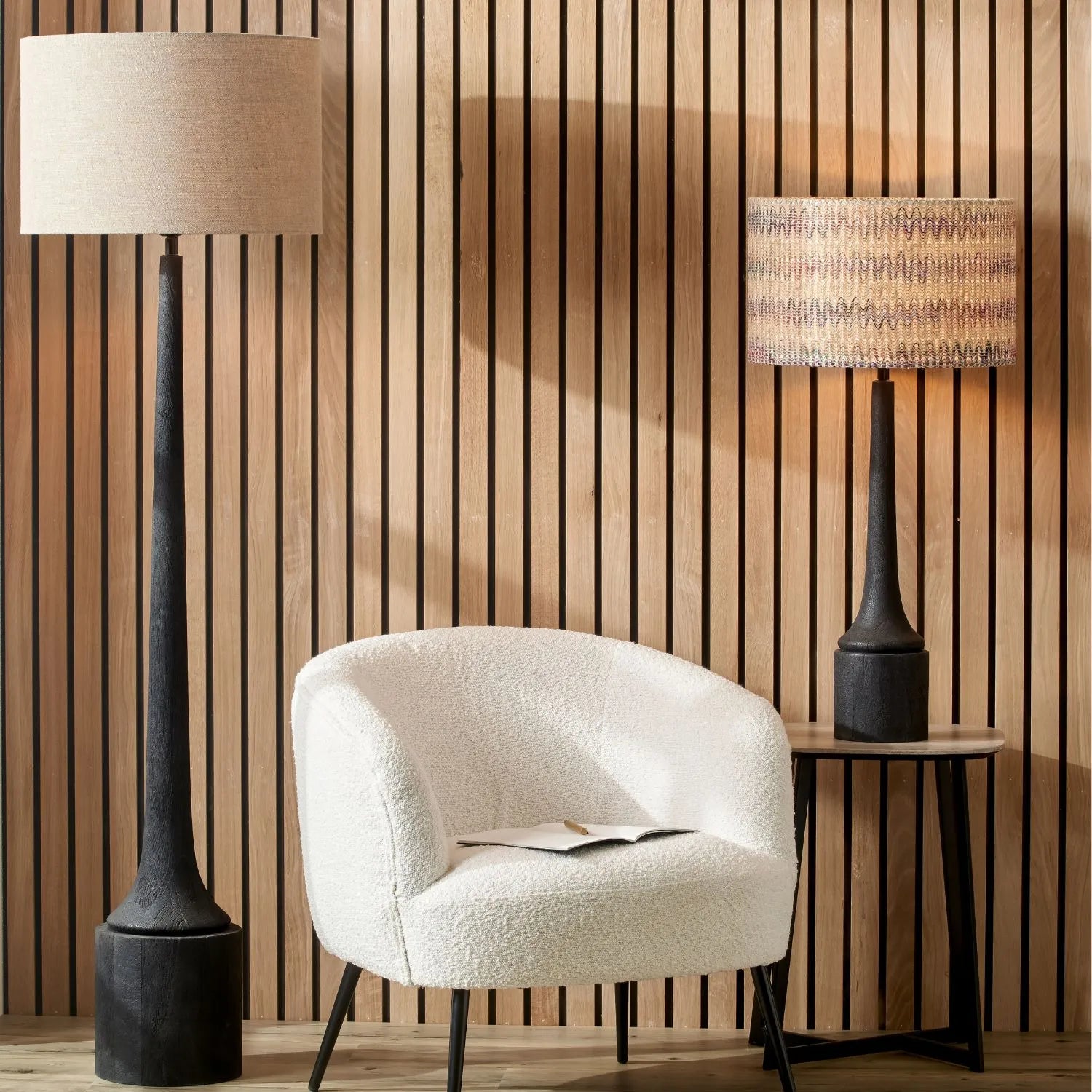 Tall Rustic Black Mango Wood Floor Lamp Base with Sculptural Long Tapered Neck – Hand-Carved Statement Wooden Light 134x22x22cm - Click Style