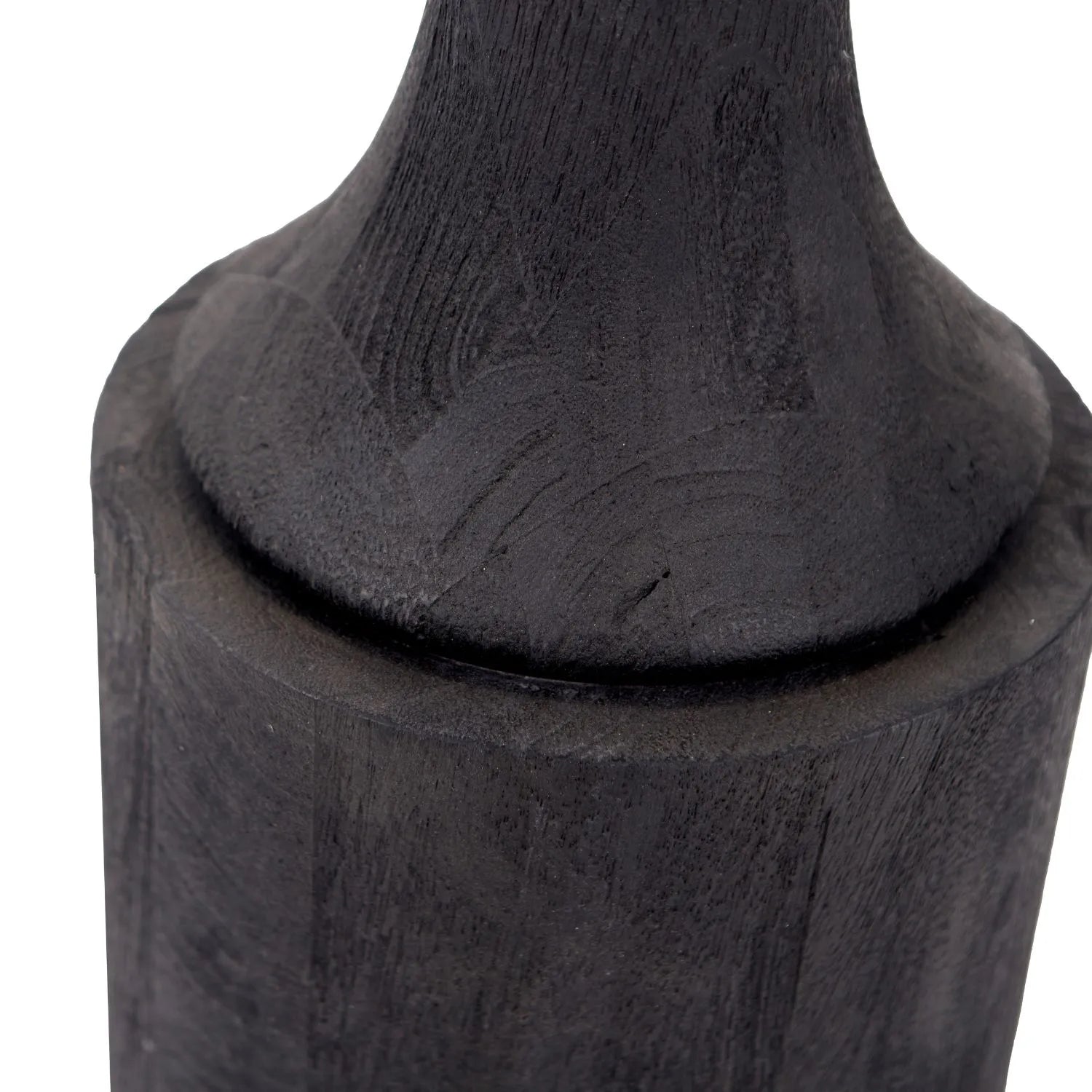 Tall Rustic Black Mango Wood Floor Lamp Base with Sculptural Long Tapered Neck – Hand-Carved Statement Wooden Light 134x22x22cm - Click Style