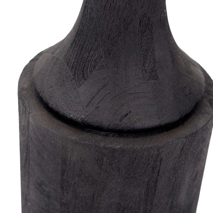 Tall Rustic Black Mango Wood Floor Lamp with Beige Taupe Chevron Tapered Pleated Shade – Hand-Carved Sculptural Wooden Light 156x45x45cm - Click Style