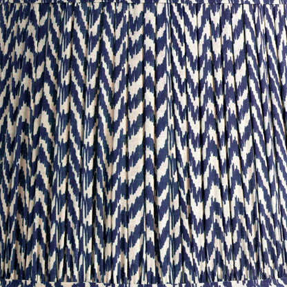 Tall Rustic Black Mango Wood Floor Lamp with Blue Chevron Tapered Pleated Shade – Hand-Carved Sculptural Wooden Light 156x45x45cm - Click Style