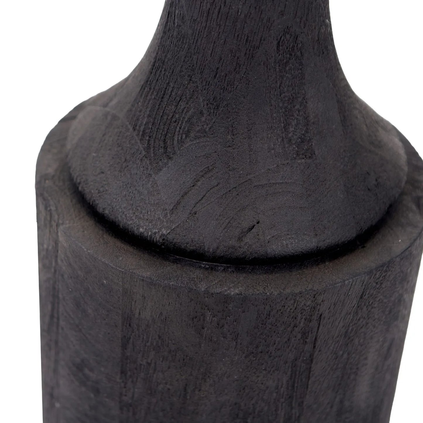 Tall Rustic Black Mango Wood Floor Lamp with Green Chevron Tapered Pleated Shade – Hand-Carved Sculptural Wooden Light 156x45x45cm - Click Style