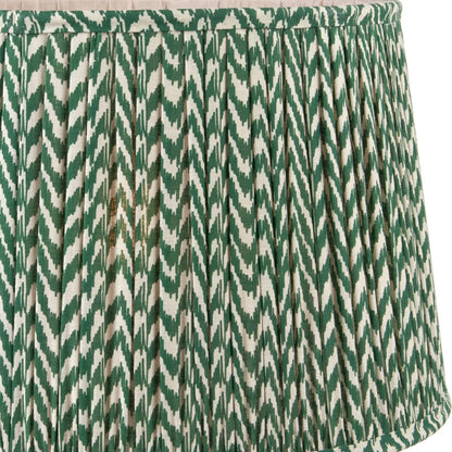 Tall Rustic Black Mango Wood Floor Lamp with Green Chevron Tapered Pleated Shade – Hand-Carved Sculptural Wooden Light 156x45x45cm - Click Style