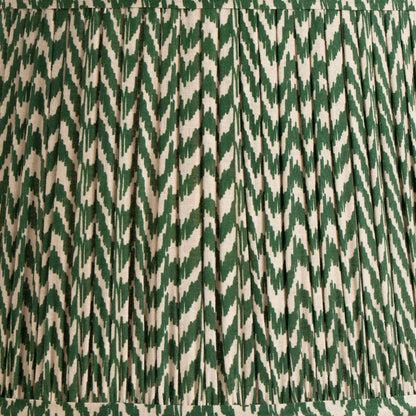 Tall Rustic Black Mango Wood Floor Lamp with Green Chevron Tapered Pleated Shade – Hand-Carved Sculptural Wooden Light 156x45x45cm - Click Style