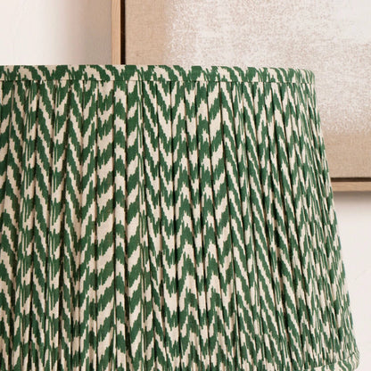 Tall Rustic Black Mango Wood Floor Lamp with Green Chevron Tapered Pleated Shade – Hand-Carved Sculptural Wooden Light 156x45x45cm - Click Style