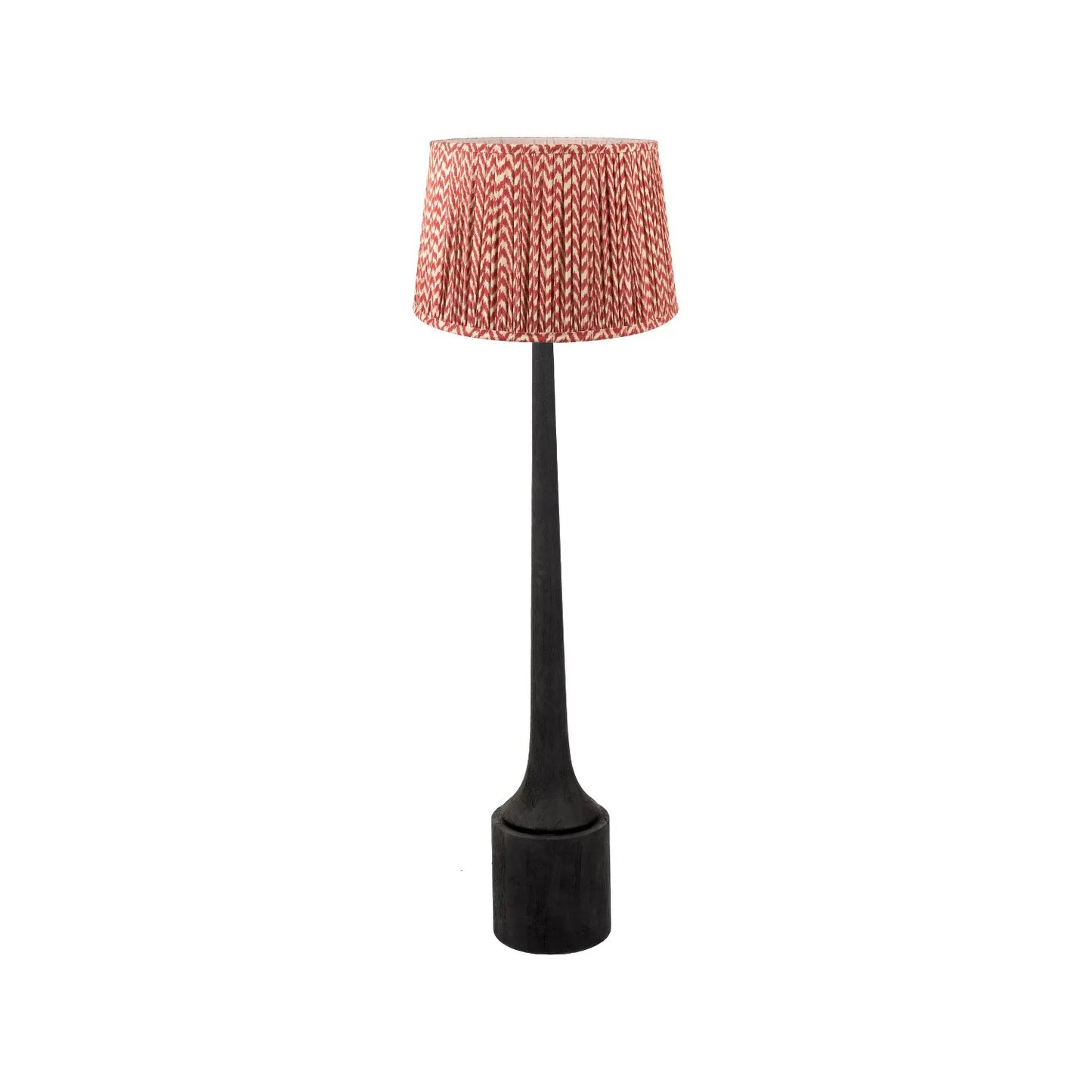 Tall Rustic Black Mango Wood Floor Lamp with Red Chevron Tapered Pleated Shade – Hand-Carved Sculptural Wooden Light 156x45x45cm - Click Style
